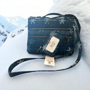 2 Pieces LUG Navy Snowflake Crossbody/Wristlet & Matching Wallet Big Savings